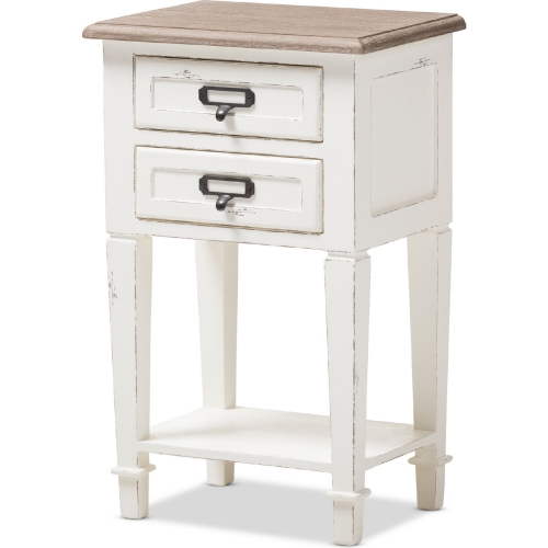 Dauphine Nightstand in Weathered Oak & Distressed White Wash